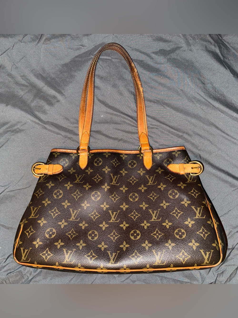 Louis Vuitton Brown Monogram Canvas Shoulder Tote with Tan Trim